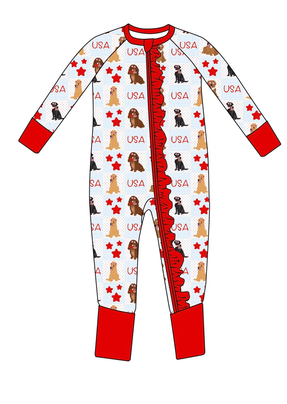 All-American pups sleeper with ruffle
